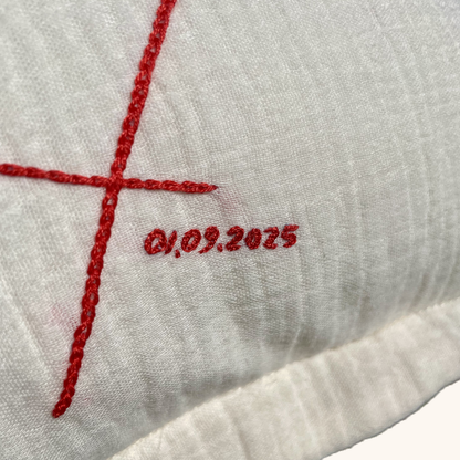 COUSSIN MARIAGE BRODÉ PERSONNALISÉ ÉCRU - INITIALES & DATE