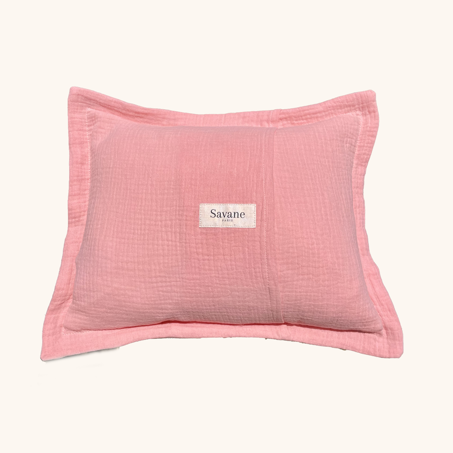 coussin rose gaze de coton personnalisé brodé prénom motifs savane. Idée cadeau de naissance spécial et unique bébé fille