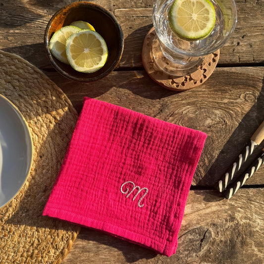 SERVIETTE DE TABLE INITIALE - ROSE