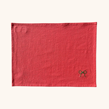 set de table en coton lavé collection de noël motif nœud broderie main atelier savane paris dimensions 35 x 45 cm 